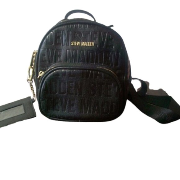 Steve Madden Women's Embossed PLeather Logo Mini Backpack Purse Black One Size - Picture 4 of 6